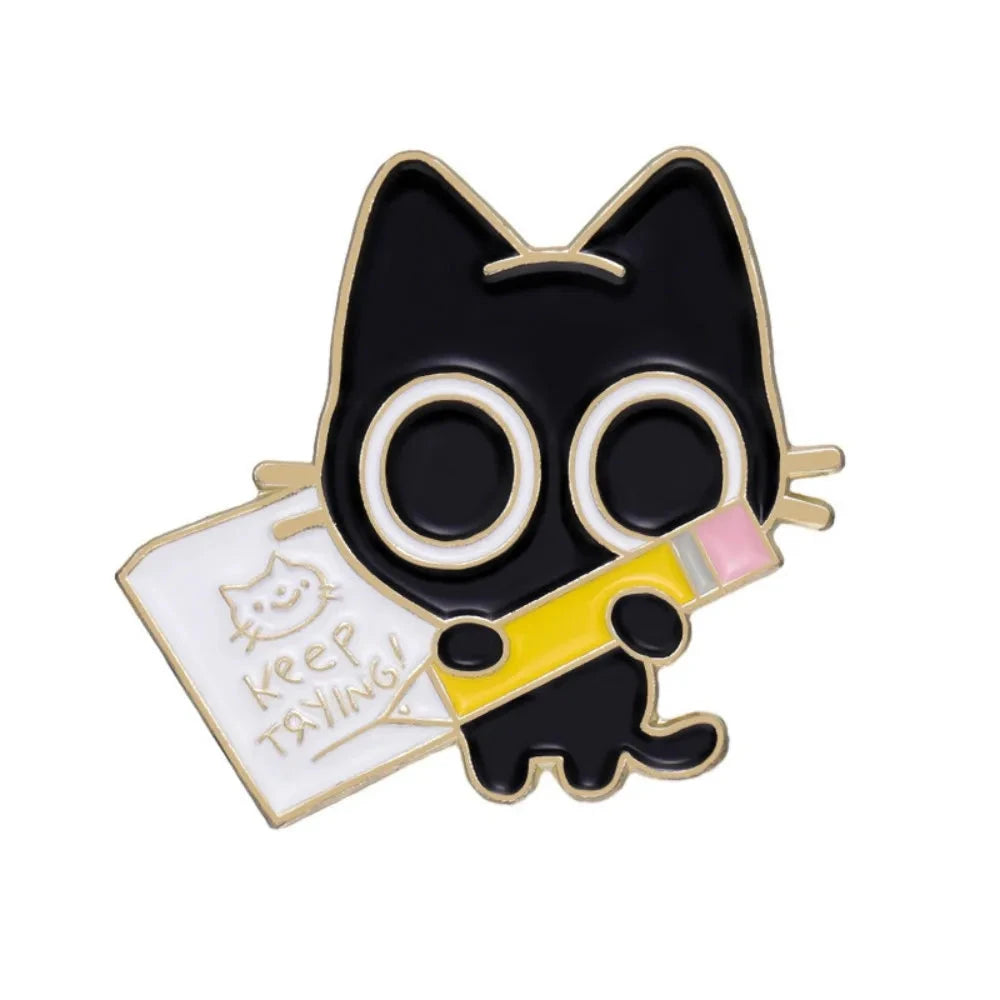 Ew,People Funny Black Cat Enamel Pin Brooches For Women GlowCart