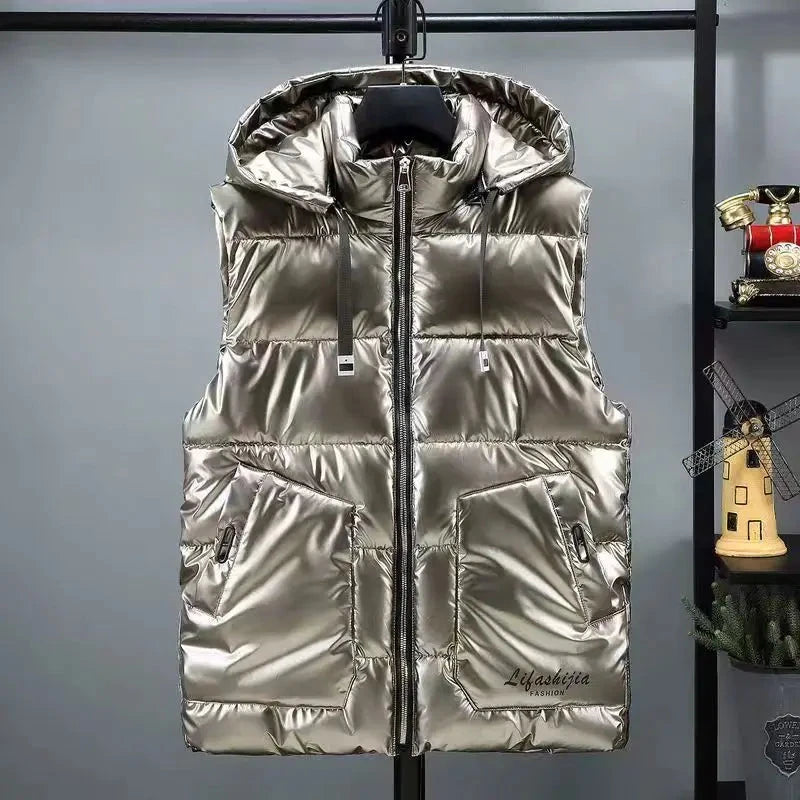 Autumn Witner Down Cotton Vest Men Black Gold Silver GlowCart