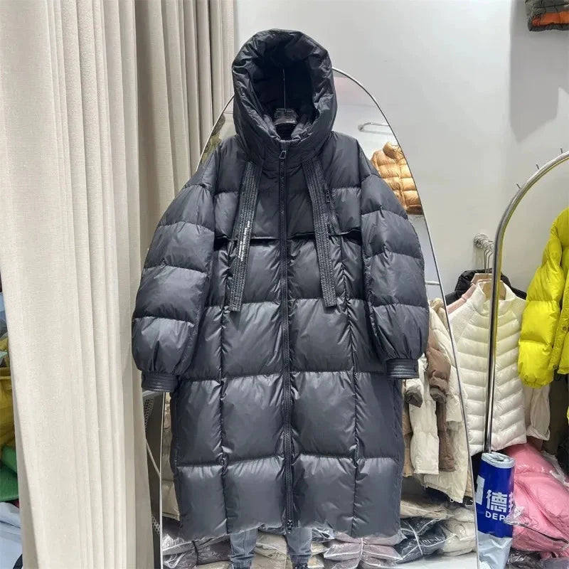 New Winter Hooded Over The Knee Puffer Coat Women Thicken GlowCart