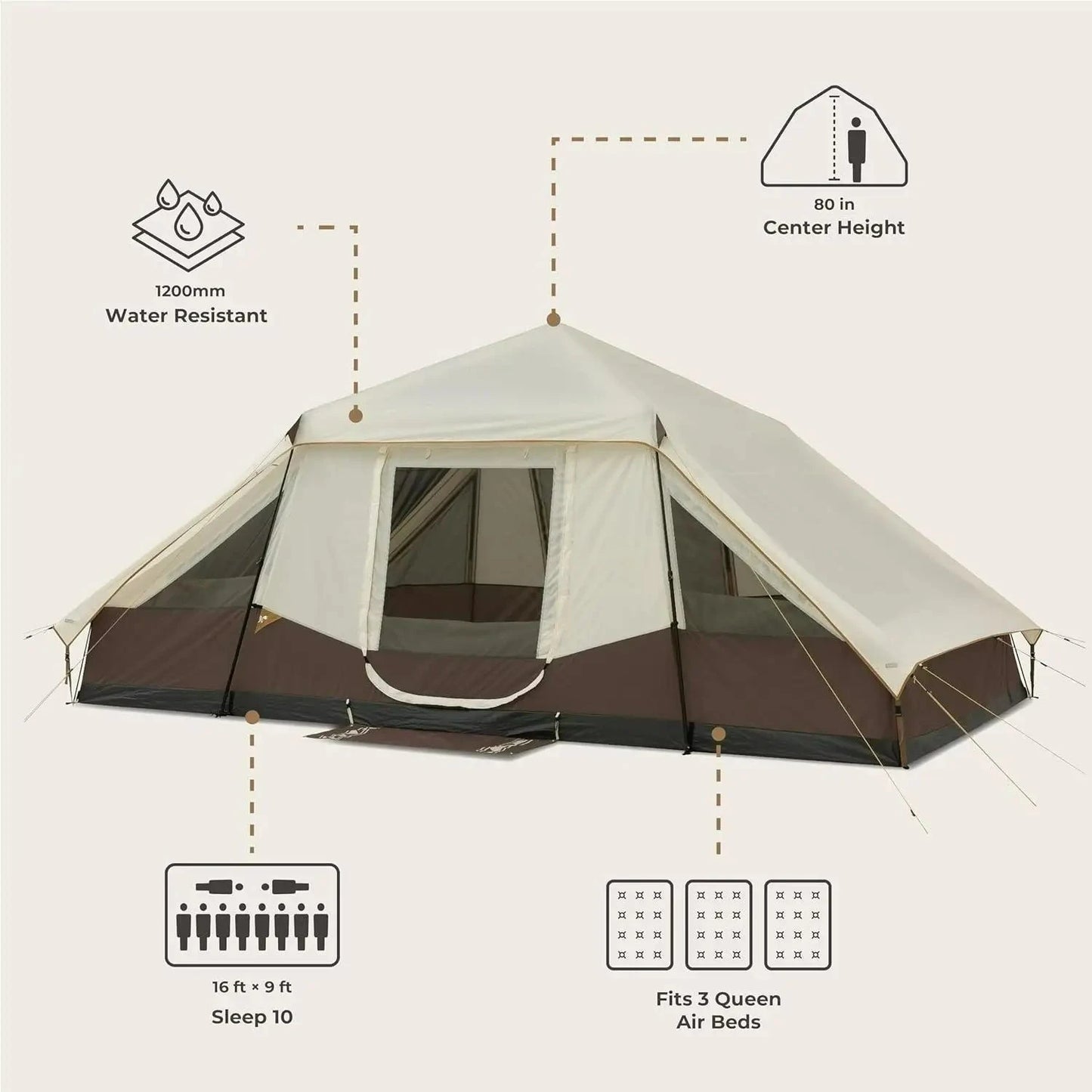 W_Instant Cabin Tent with LED Lights | Large Family Lighted GlowCart