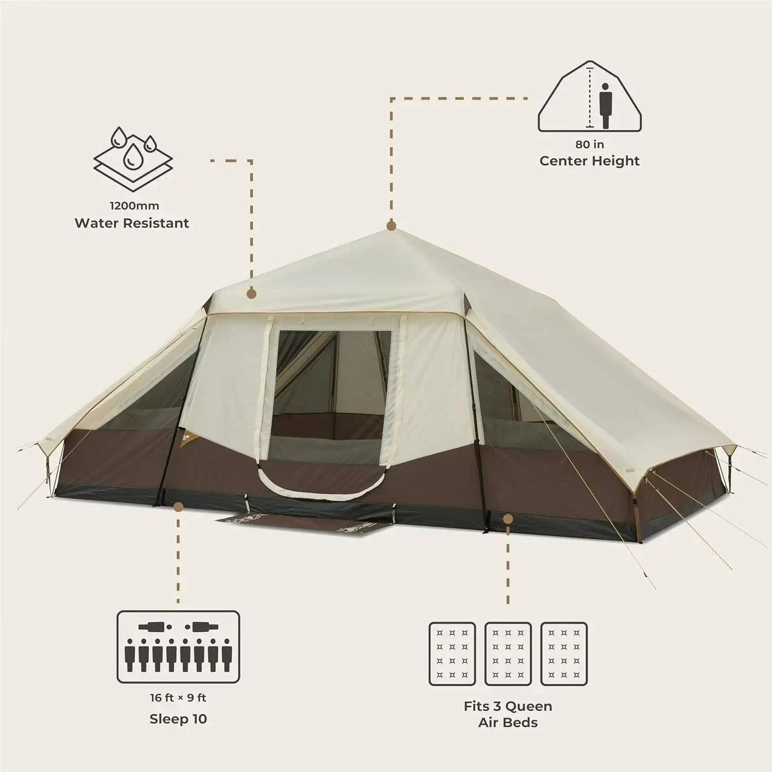 W_Instant Cabin Tent with LED Lights | Large Family Lighted GlowCart