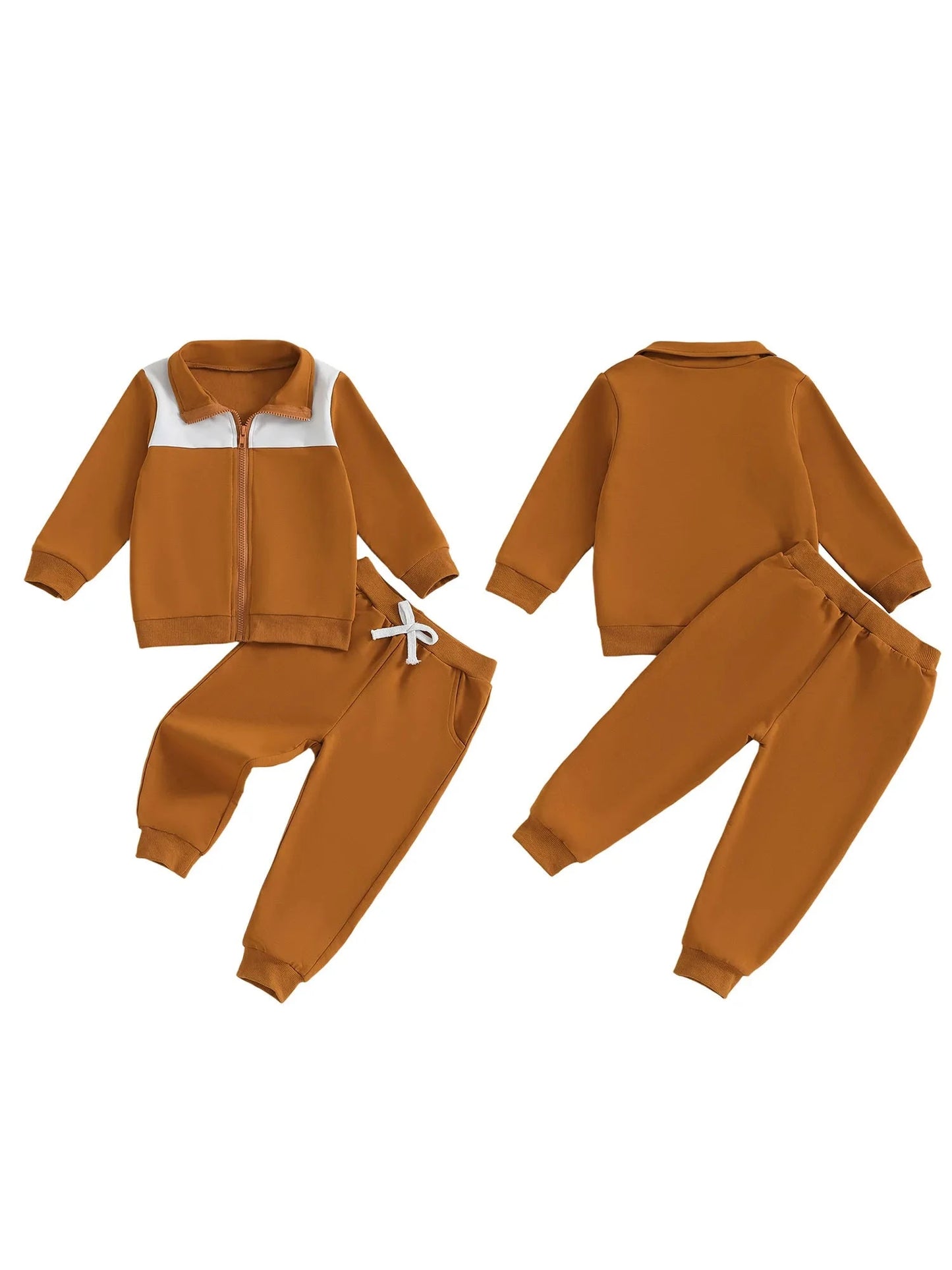 Toddler Boy Fall Outfits Contrast Color Long Sleeve Zip Up Jacket Elastic Waist Solid Pants 2 Pcs Set GlowCart