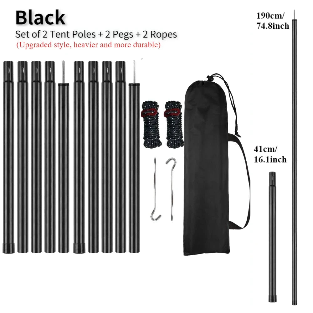 Set of 2 Tent Poles Adjustable Tarp Poles Steel Rods for Sun GlowCart