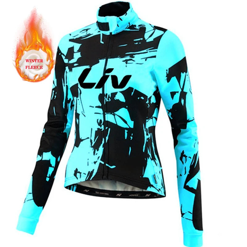 Liv Women Team Winter Fleece Long Sleeve Cycling Jersey Set Mountian Bicycle Clothes Wear Ropa Ciclismo Racing Bike Jersey Suit GlowCart