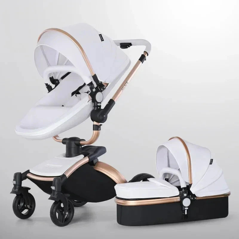 Landscape baby carriage PU leathe Baby stroller 3in1 Two-way High r Foldable shock-absorbing eggshell stroller 2in1 GlowCart