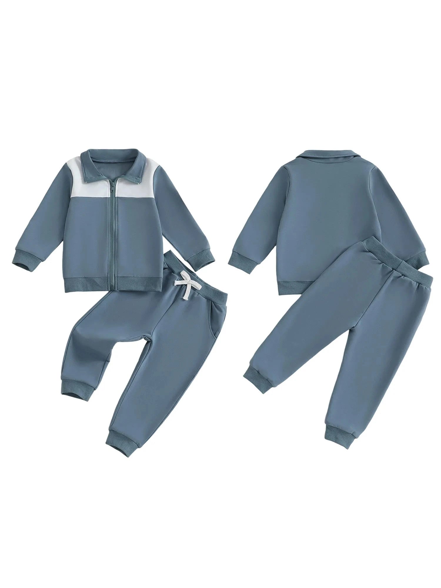 Toddler Boy Fall Outfits Contrast Color Long Sleeve Zip Up Jacket Elastic Waist Solid Pants 2 Pcs Set GlowCart