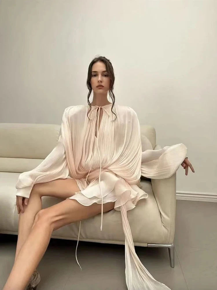 Vintage Puff Sleeve Ruffles Mini Dress Women Elegant Chic GlowCart