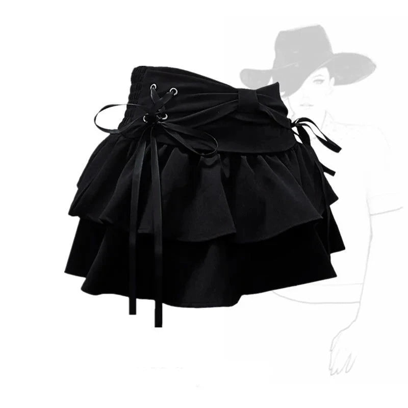 Blue Denim Pleated Skirt Bow Fold Design Women's A-line GlowCart