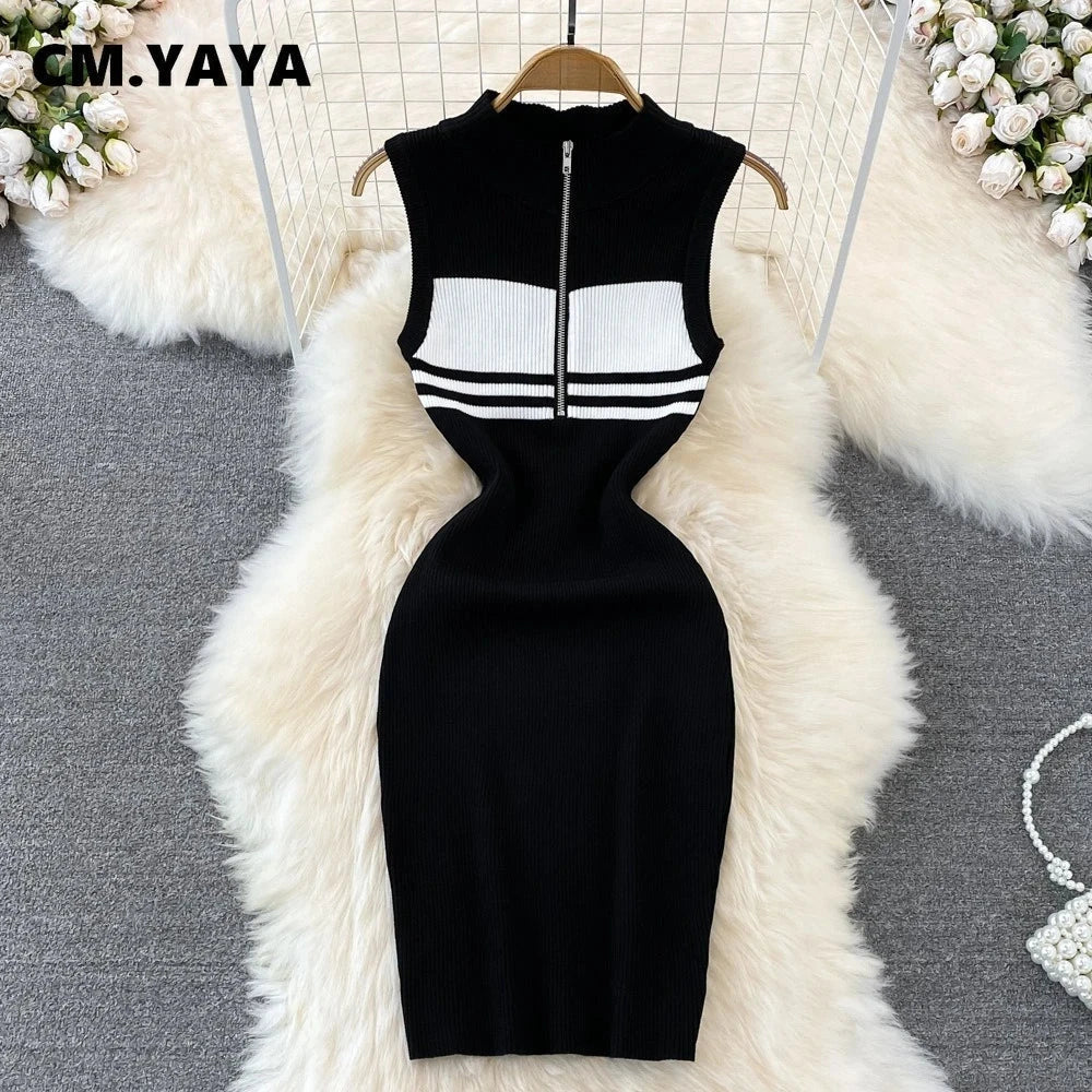 CM.YAYA Fashion Women striped knit Sleeveless Active Sporty GlowCart