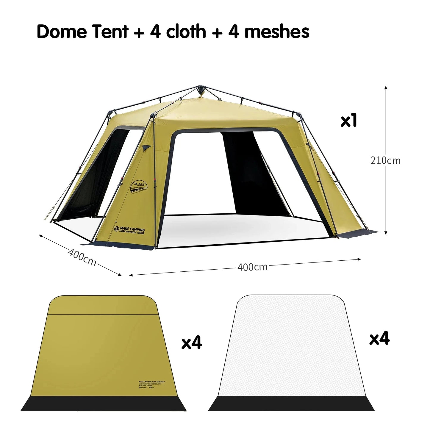 BISINNA 6-8 Persons One-touch Dome Tent Vinyl Coated Canopy GlowCart