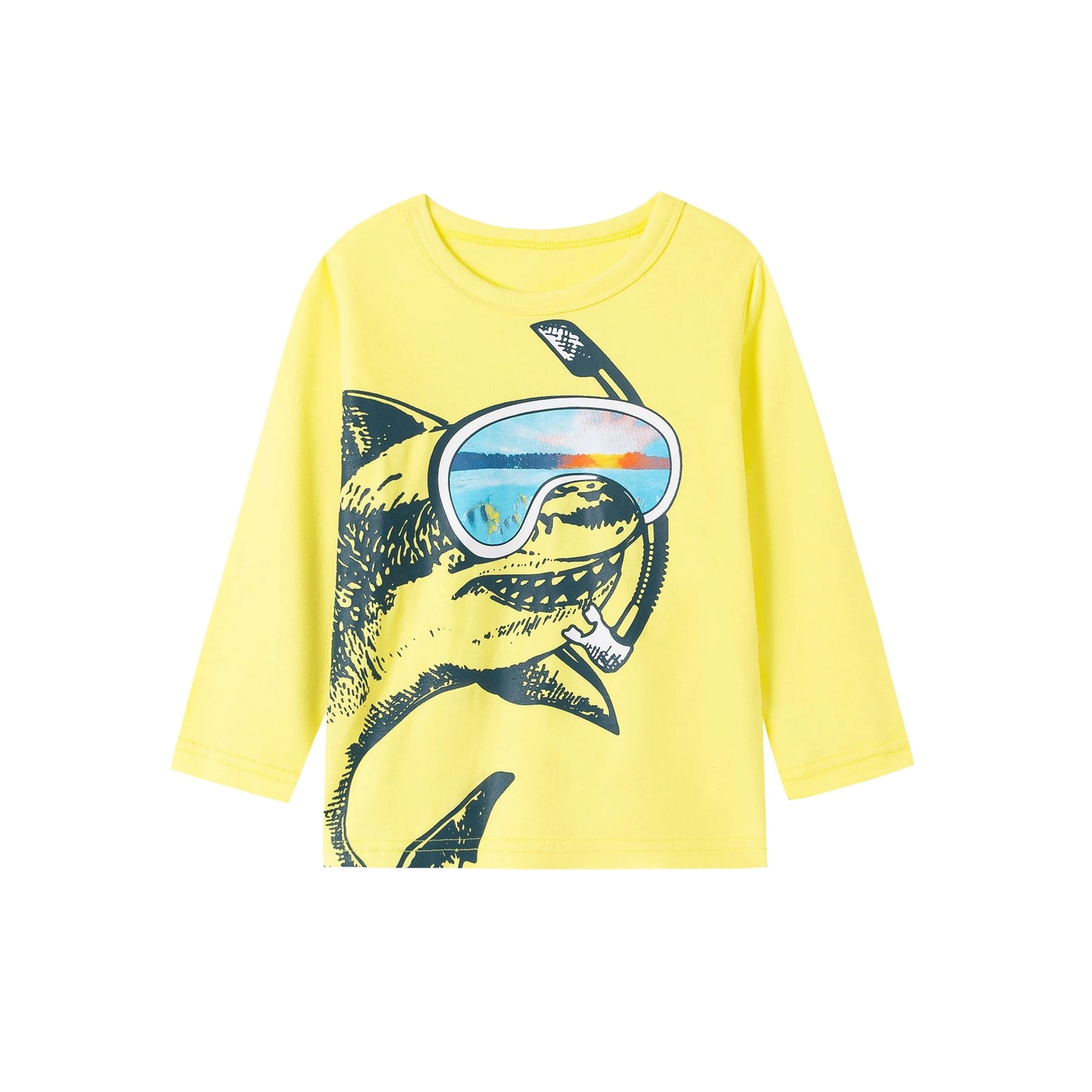 Kids' Yellow Shark Graphic Long Sleeve Tee for Boys - Lightweight Comfort, Ideal for Outdoor Fun & Daily Use, Durable Material GlowCart