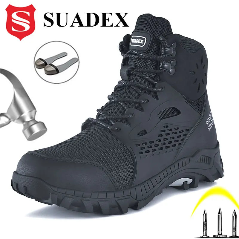 SUADEX S1 Safety Boots Men Work Shoes Anti-Smashing Steel Toe Work Safety Shoes Male Female Boots Anti-slippery EUR Size 37-48 GlowCart