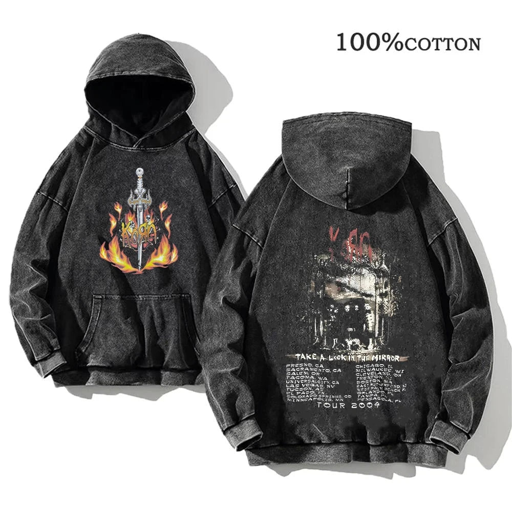 Korn Rock Band World Tour Hoodies Vintage Washed Men's GlowCart