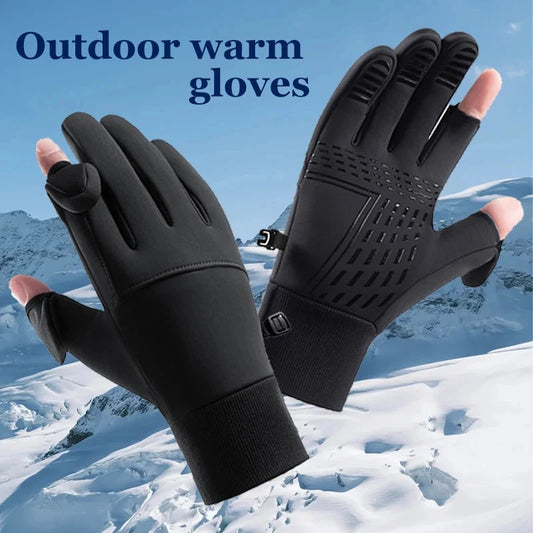 Winter Flip Open Two Finger Gloves Warm Touch Screen Gloves for Men and Women Outdoor Riding Windproof Waterproof Ski Gloves GlowCart
