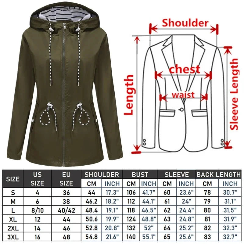 Blue Waterproof Hooded Jacket Women Fashion Casual Coat GlowCart