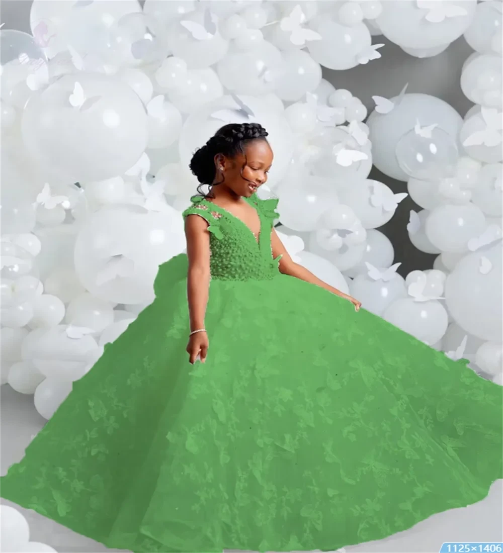 White V-neck Luxury Flower Girl Dresses For Wedding GlowCart