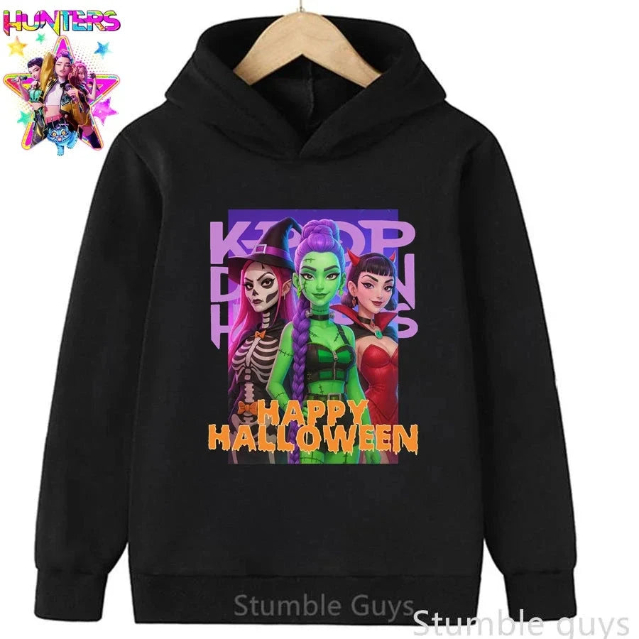 Kids Anime Kpop Demon Hunters Hoodie Autumn Winter Boys Girls Cartoon Game Clothes Halloween Gift Trendy Match Pants Wear GlowCart
