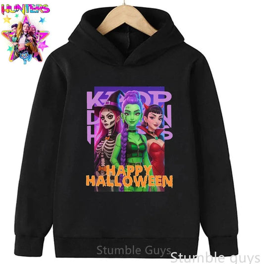 Kids Anime Kpop Demon Hunters Hoodie Autumn Winter Boys Girls Cartoon Game Clothes Halloween Gift Trendy Match Pants Wear GlowCart