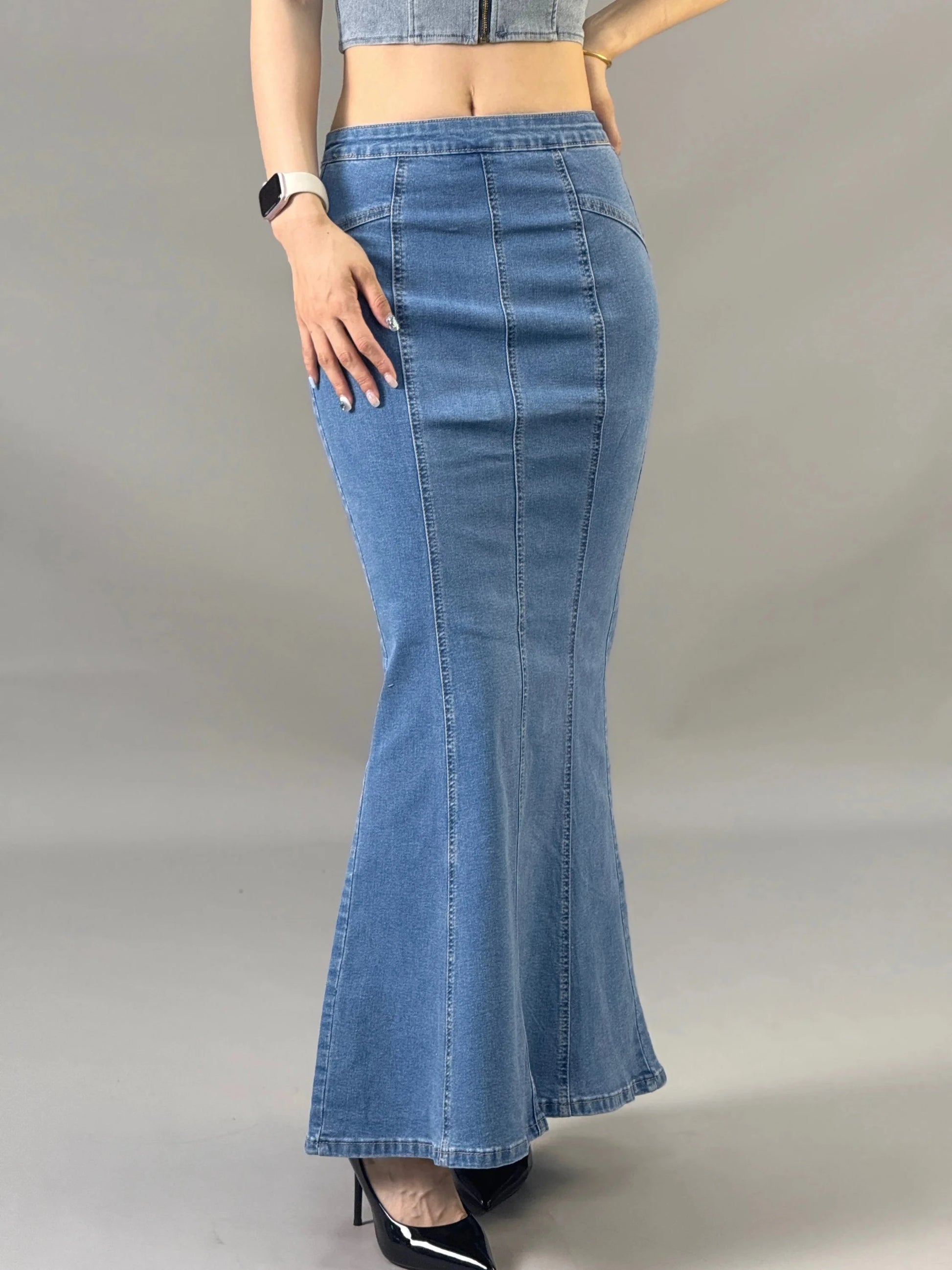 Hot girl high waisted denim fish tail hip hugging skirt for women in 2025 summer new design long dress style GlowCart