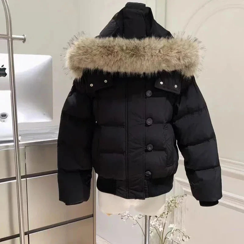 2025Autumn Winter Solid Leisure Women's  Fur Hooded Jacket GlowCart