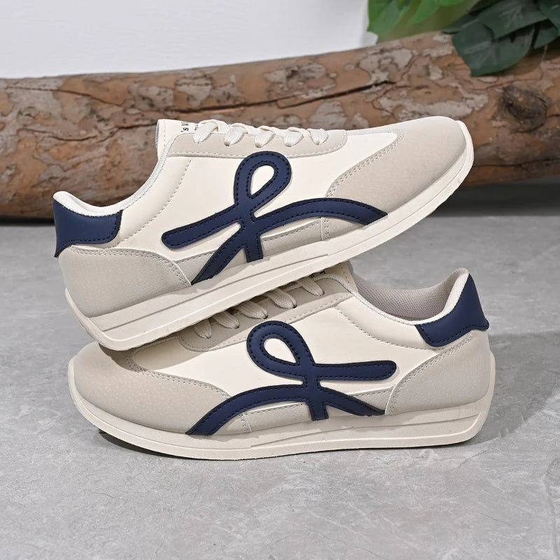 2025 new women's sports shoes casual lace up women's fashionable vulcanized shoes versatile flat shoes GlowCart