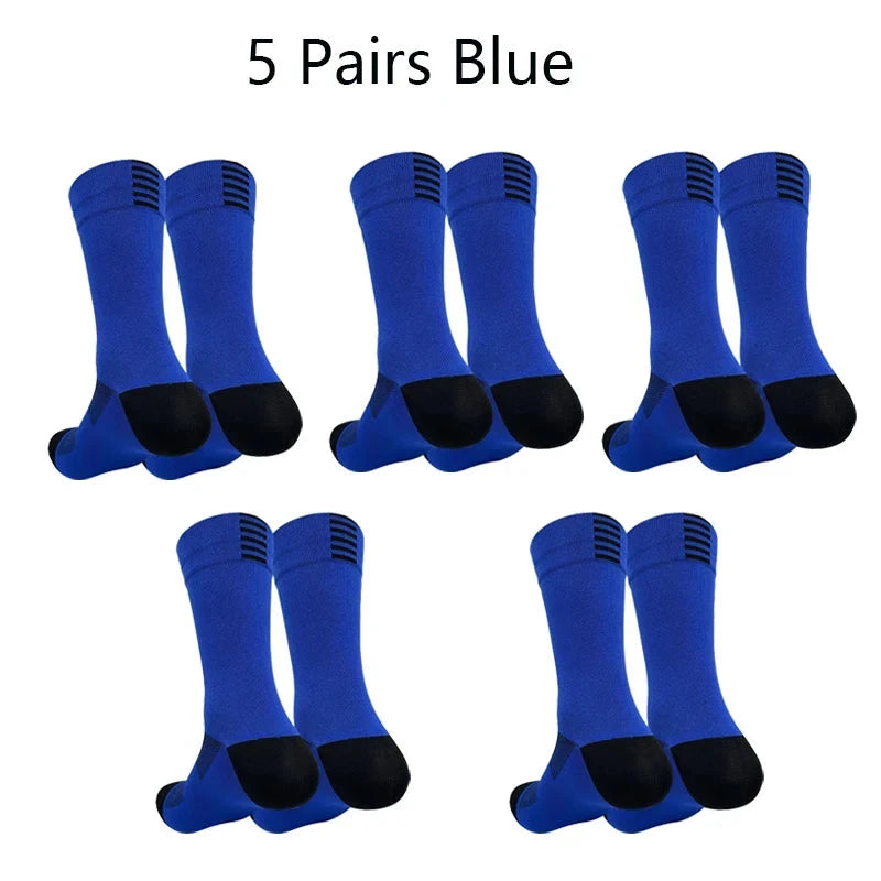 5 Pairs Cycling Sock Men Compression Sports Sock Outdoor MTB Road Bike Socks Running Hiking Breathable Mesh Mid Tube Mountain GlowCart