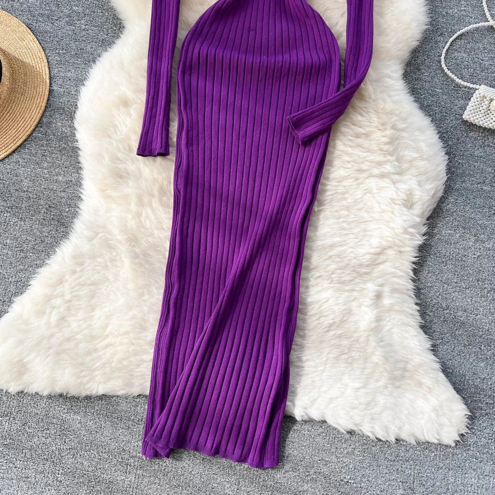 SINGREINY Winter Women Knit Maxi Dress O Neck Autumn Long GlowCart