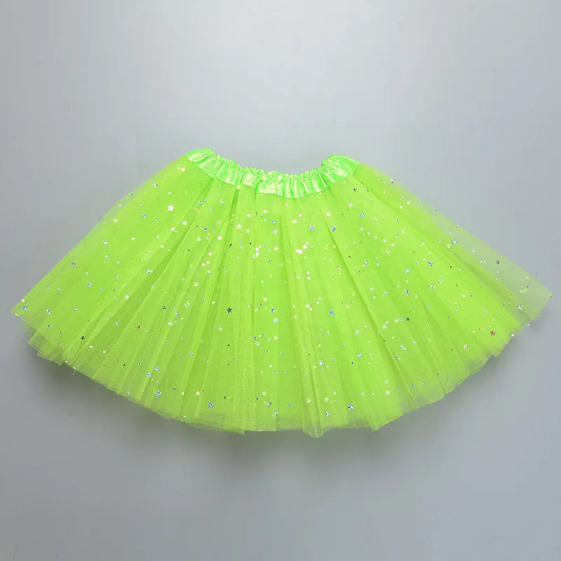 Kids Baby Star Glitter Dance Tutu Skirt For Girl Sequin 3 Layers Tulle Toddler Pettiskirt Children Chiffon 2-8T GlowCart