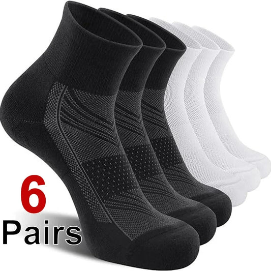 6 Pairs Men Running Sports Socks Comfortable Sweat Absorbing Breathable Cushioning Shock-Absorbing Basketball Sports Casual Sock GlowCart