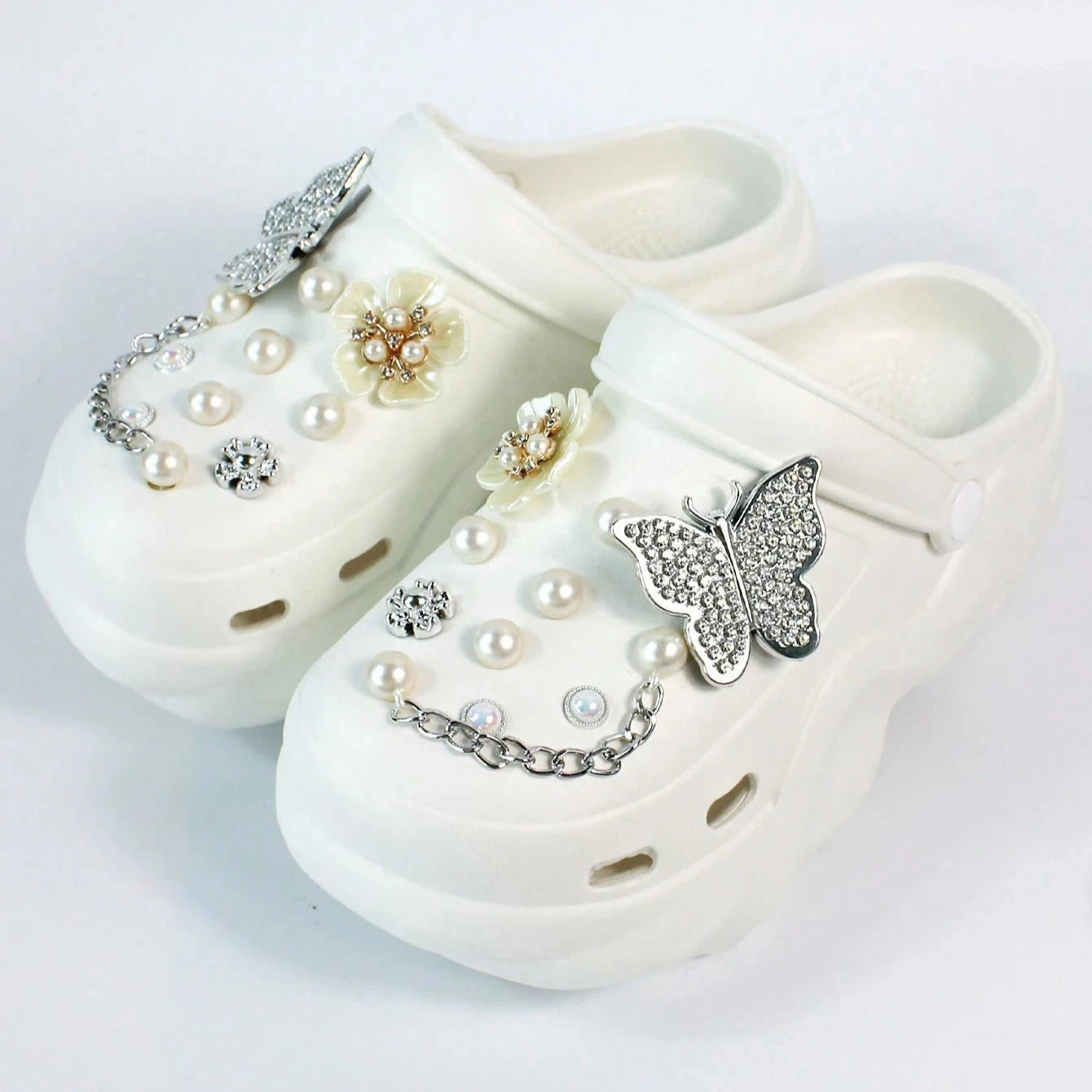 Women DIY Silver Butterfly-Knot Fashion Bow Decor Clogs GlowCart