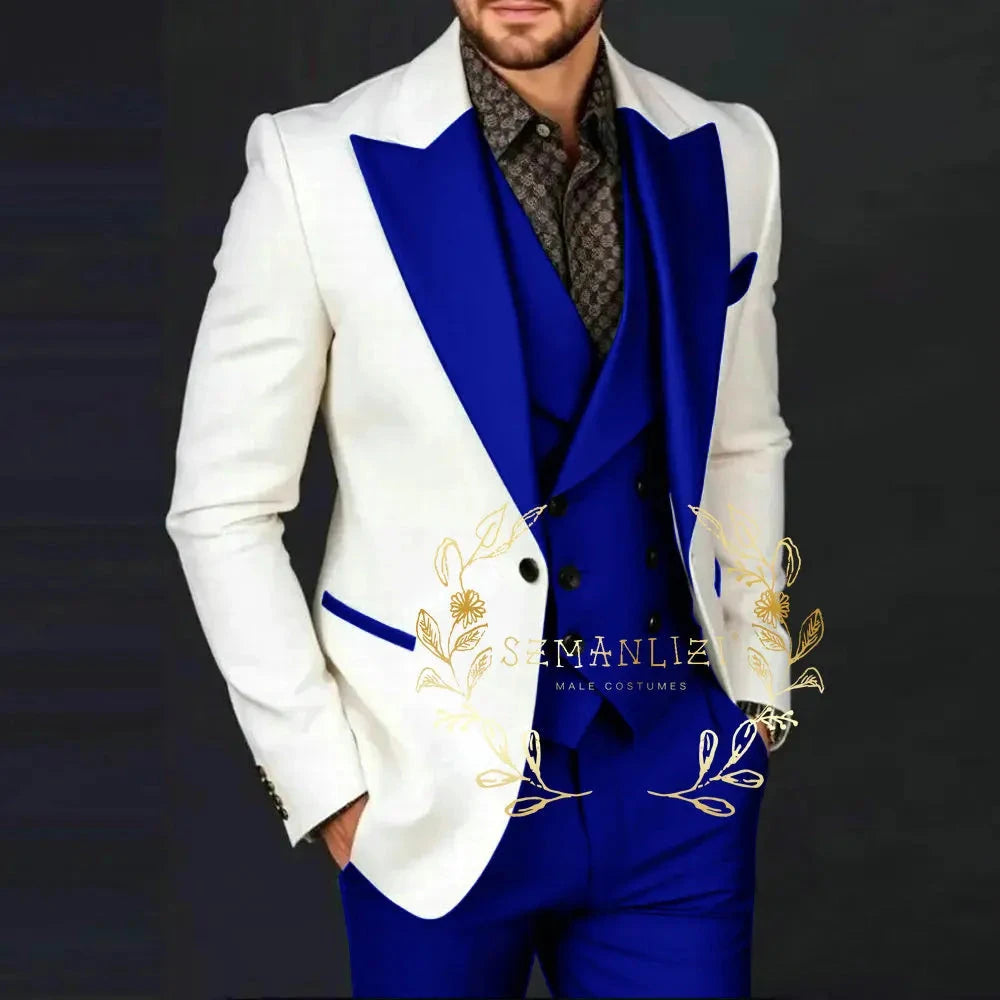 Ivory Jakcet Dark Green Vest Pant Men's 3-piece Suit Set GlowCart