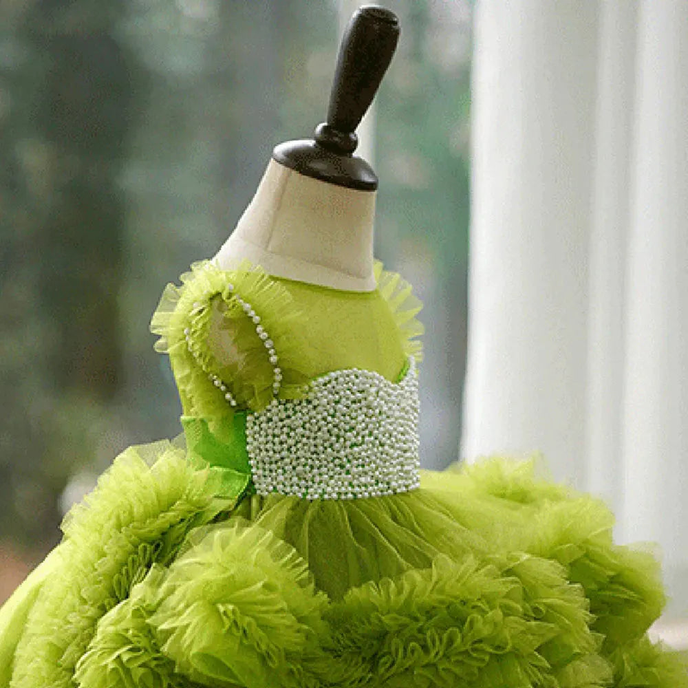 2024 Green Flower Girl Dress For Wedding Tulle Layered Puffy