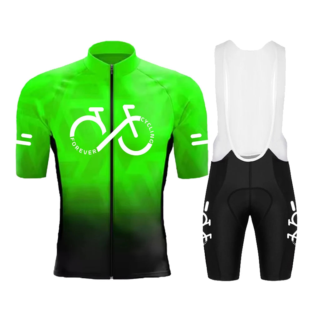 Cycling Jersey Set 2025 Summer Ropa Ciclismo Men's Short Sleeve Bicycle Cycling Clothing Gradient Color Breathable MTB Bike Wear GlowCart