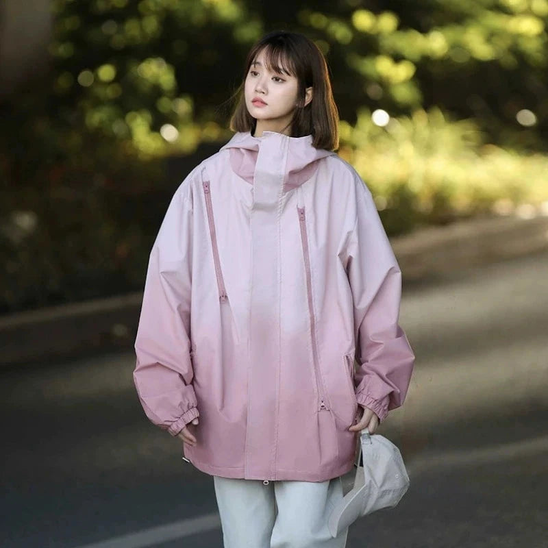 Gradient Color Windbreaker Jacket Women Spring Autumn Sporty GlowCart