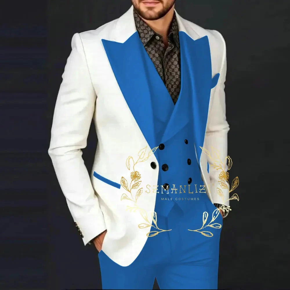 Ivory Jakcet Dark Green Vest Pant Men's 3-piece Suit Set GlowCart