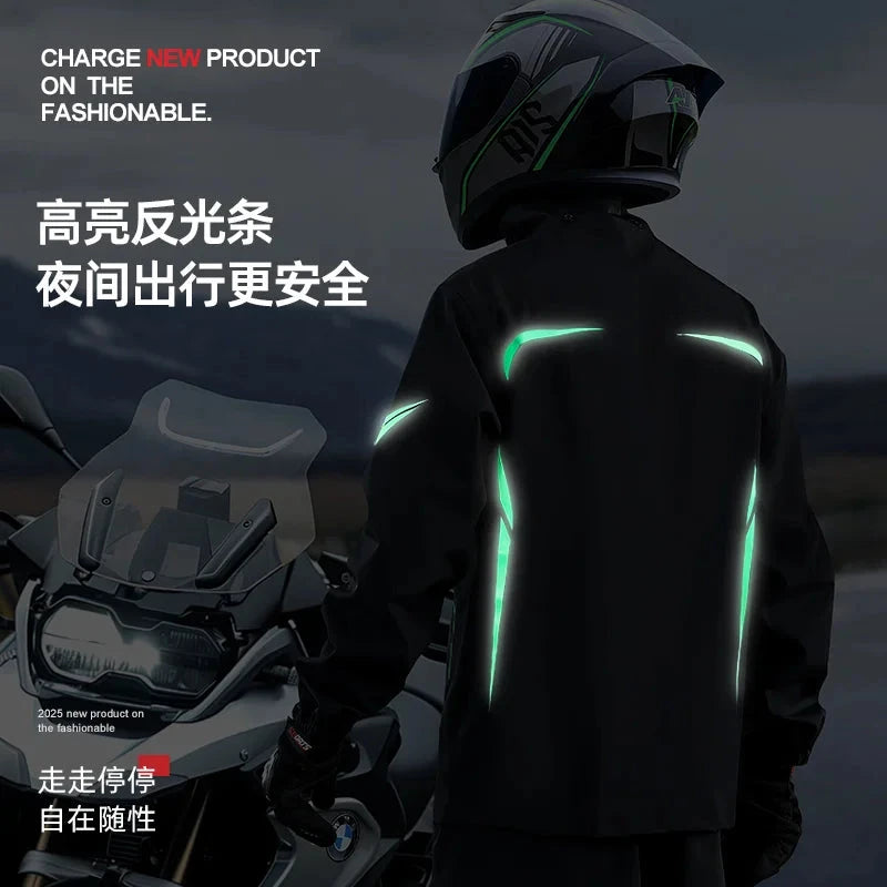 2025 New Motorcycle Raincoat Jacket Men Windproof Split Rain GlowCart