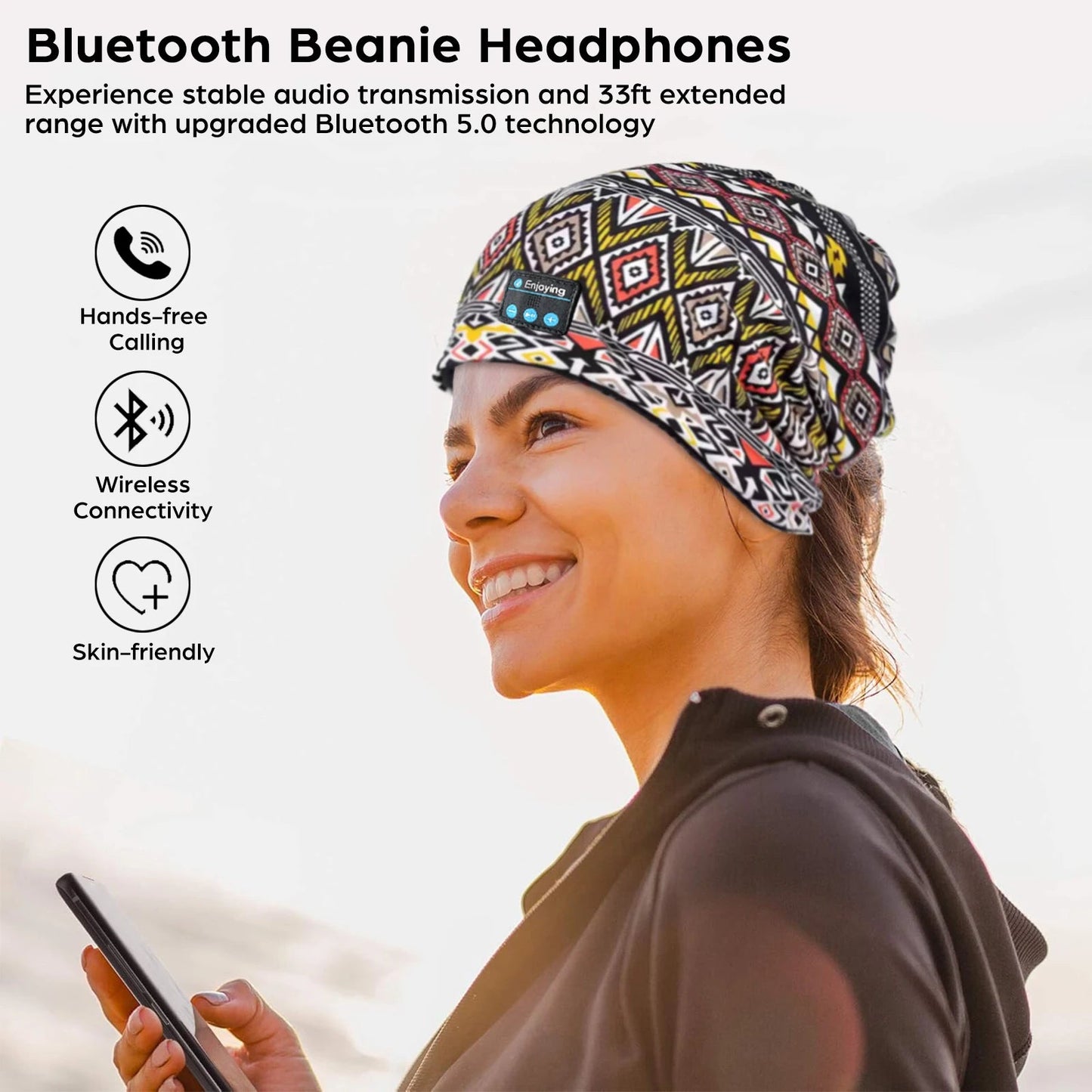 Bluetooth Headphone Wireless Smart Cap Headset Women Beanie Speaker Hunting Camping Running Music Earphone Hat Rechargeable GlowCart