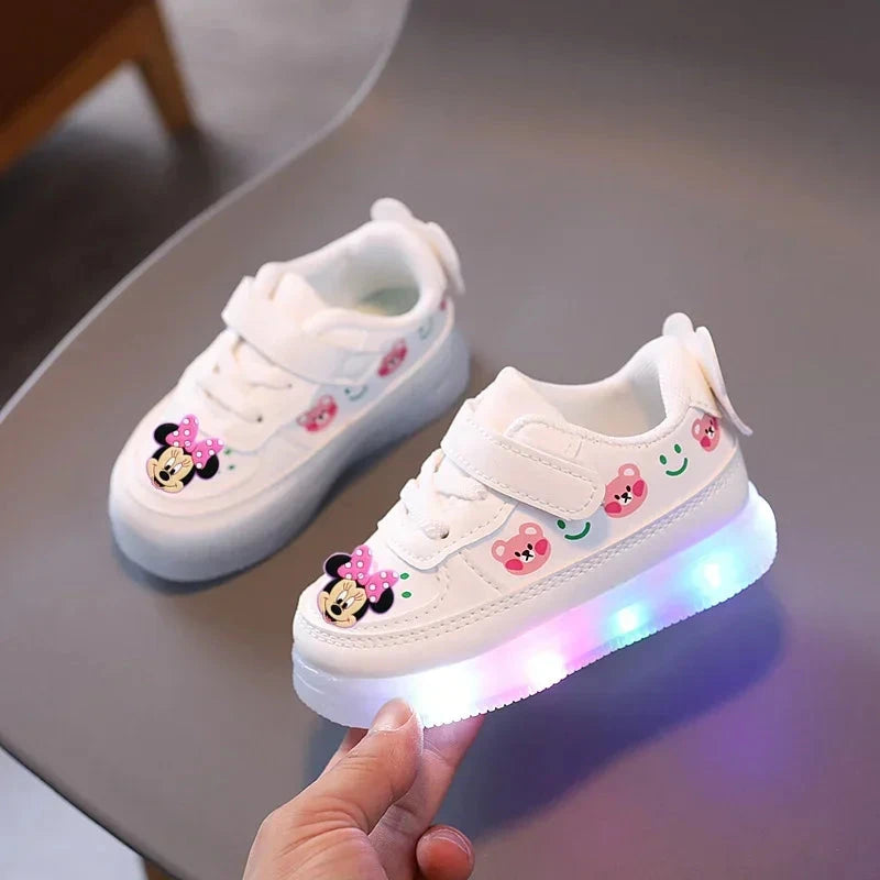 Disney Mickey Mouse Spring Autumn and Winter Children's Lighting Casual Shoes pu Girls and Boys LED Sneakers Board shoes GlowCart