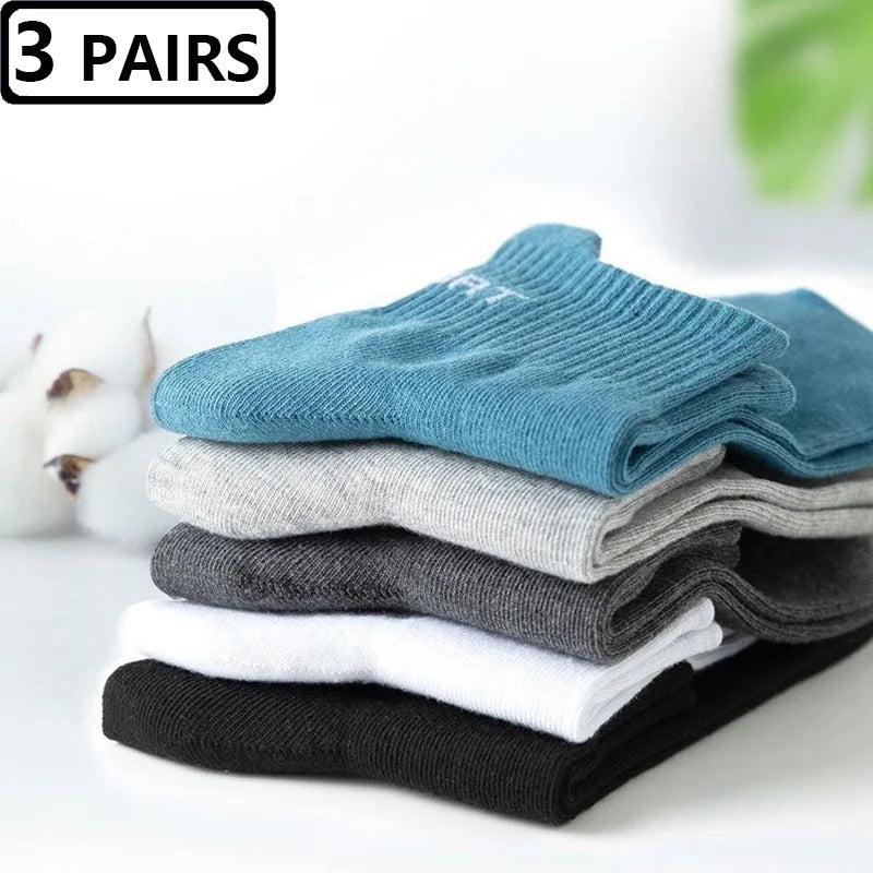 3 Pairs/lot Cotton Breathable Men's Socks Soft Sports High Quality Compression Black White Socks Mid Tube Male Socks Crew Meias GlowCart