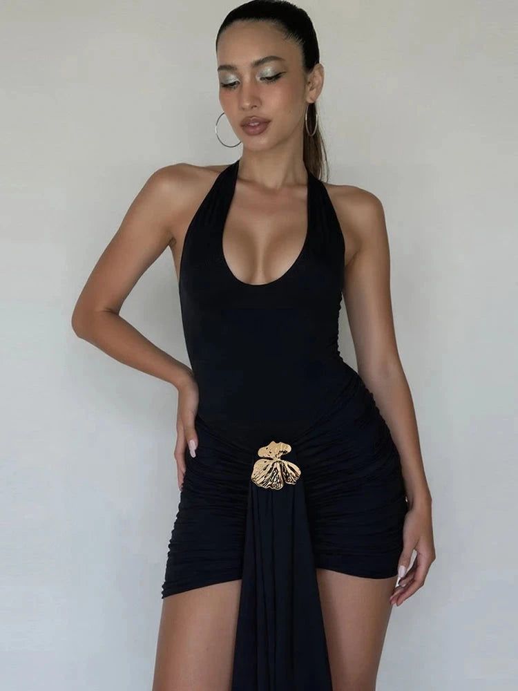 Weird Puss Metal Ribbon Dress Women Y2K Elegant Summer GlowCart