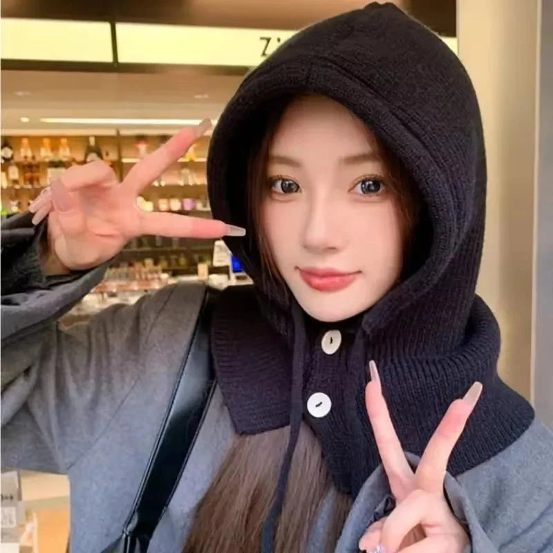 Knitted Hooded Caps Winter Balaclava Hats Women Korean Style GlowCart