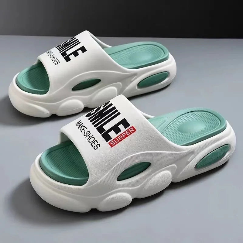 Men Thick Sole Summer Beach Slides Bathroom Anti Slip Slipper Soft Sandals Simplicity Ultra Light Letter Shoes Men Slippers GlowCart