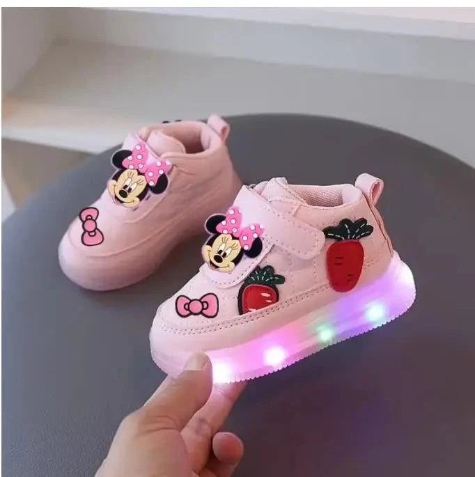 Disney Mickey Mouse Spring Autumn and Winter Children's Lighting Casual Shoes pu Girls and Boys LED Sneakers Board shoes GlowCart