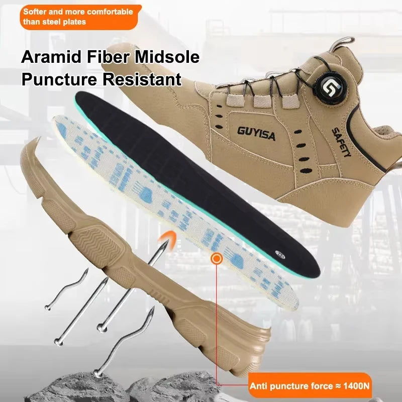 Men's Rotating Button Anti-Smash Anti-puncture Steel toe work Safety Shoes Men Work Boots Protective Women Sneakers Shoes GlowCart