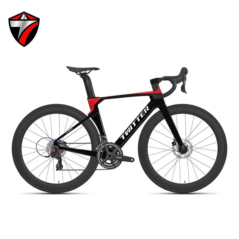 Twitter 700X28C Sensah 24 Speed Carbon Road Bike Hydraulic Disc Racing Bicycle With 50mm Carbon Wheelset inner Cables For Adults GlowCart