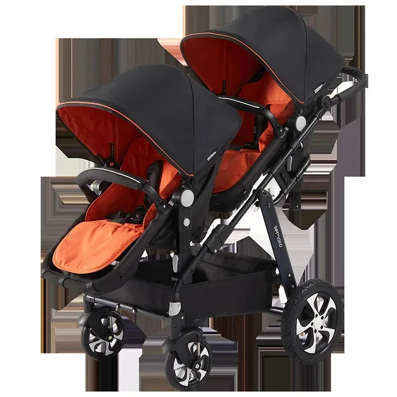 Luxury Twin Baby Stroller,High Landscape Pram,Folding Carriage,twins stroller baby car,Double Seat strollers,Lying and Seating GlowCart