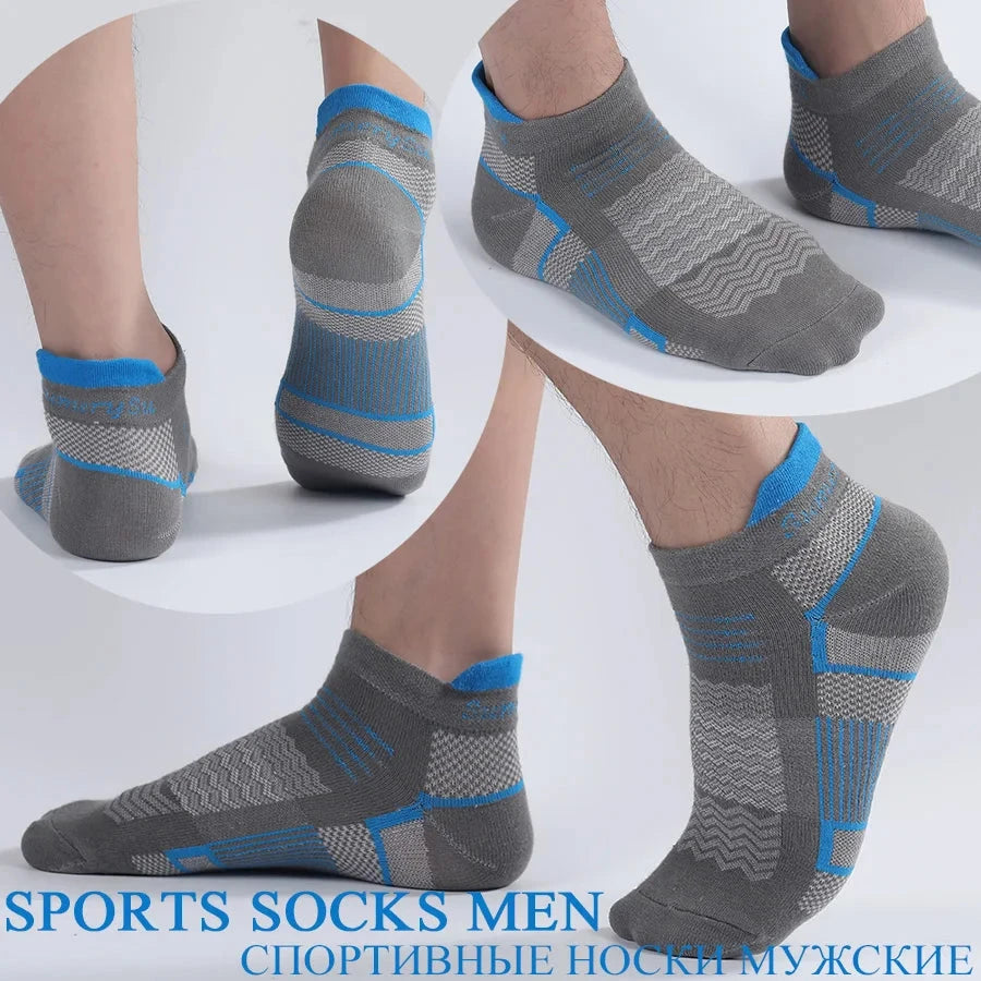 5 Pairs/Lot Running Socks Men Casual Outdoor Sports Cotton Black Grey Blue Athletic Stripes 14 Colors Travel Male Husband Gifts GlowCart