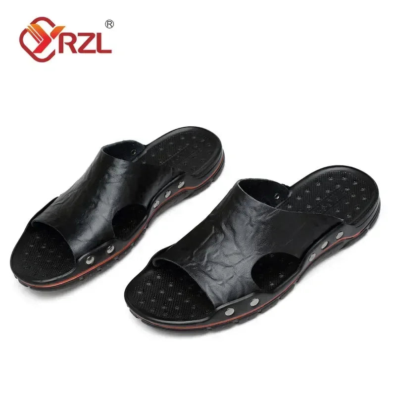 YRZL Mens Sandals PU Leather Classic Summer Men Slippers Soft Black Slippers Big Size Slippers Lightweight EVA Slides for Men GlowCart
