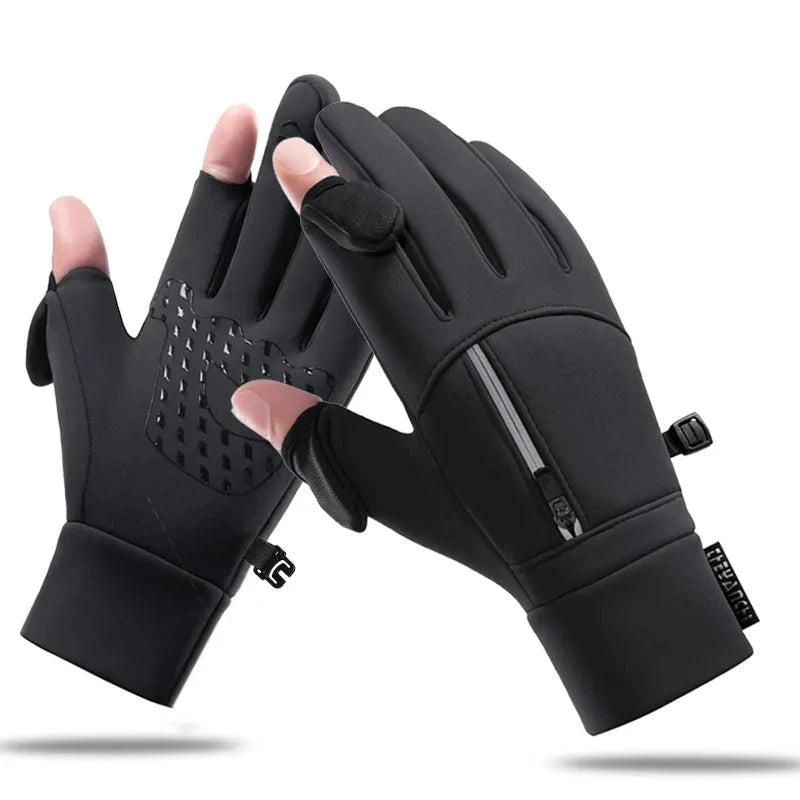 MuqiNush Winter Men's Warm Gloves Flip Cover Exposed Two Fingers Windproof Touch Screen Outdoor Sports Skiing Running Fishing GlowCart