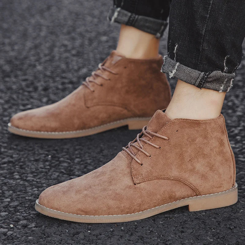 Fashion Khaki Chelsea Boots Men British Style Suede Leather Shoes Men Pointed -toe Men Dress Boots High top Design Ankle Boot GlowCart